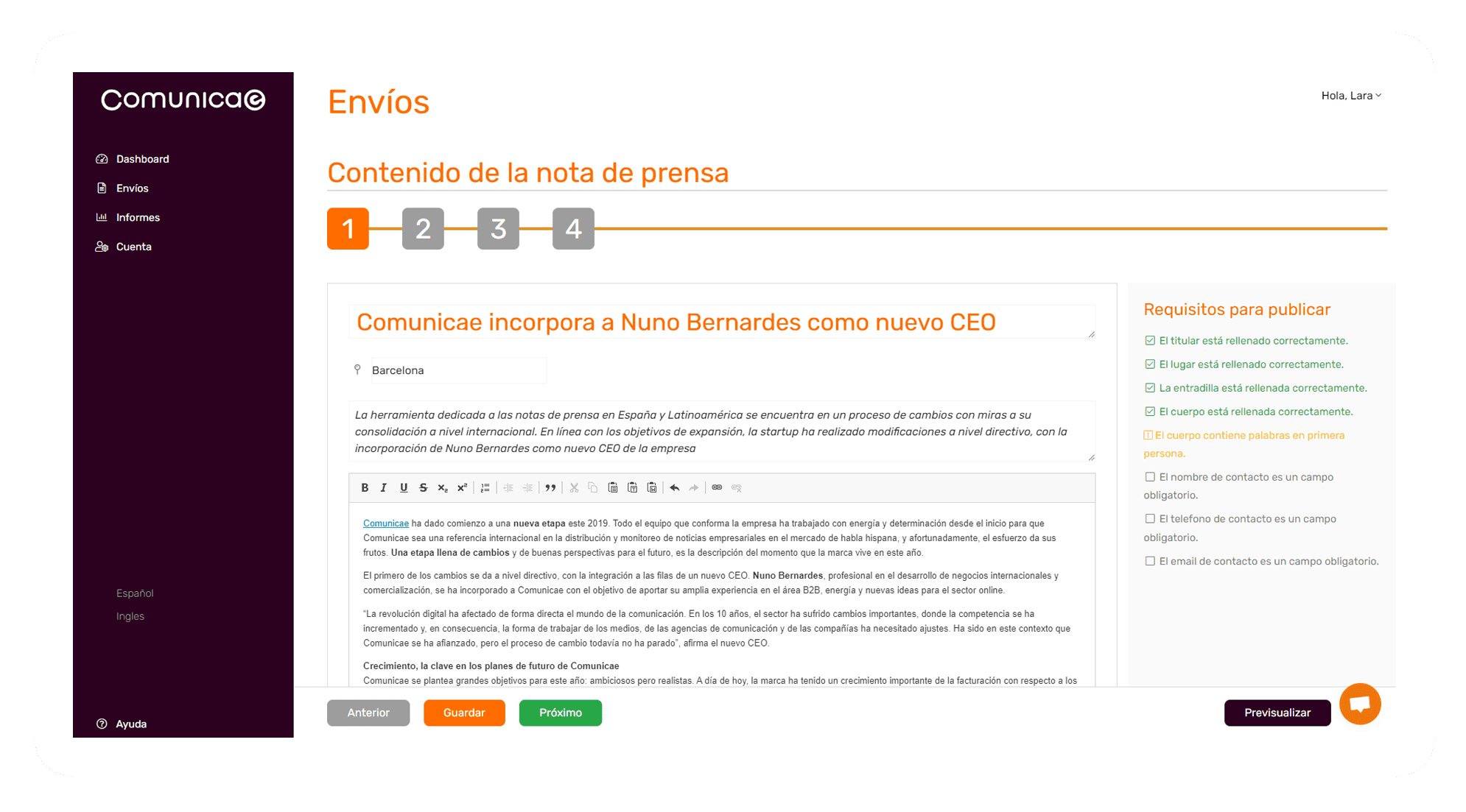 Validamos o seu comunicado